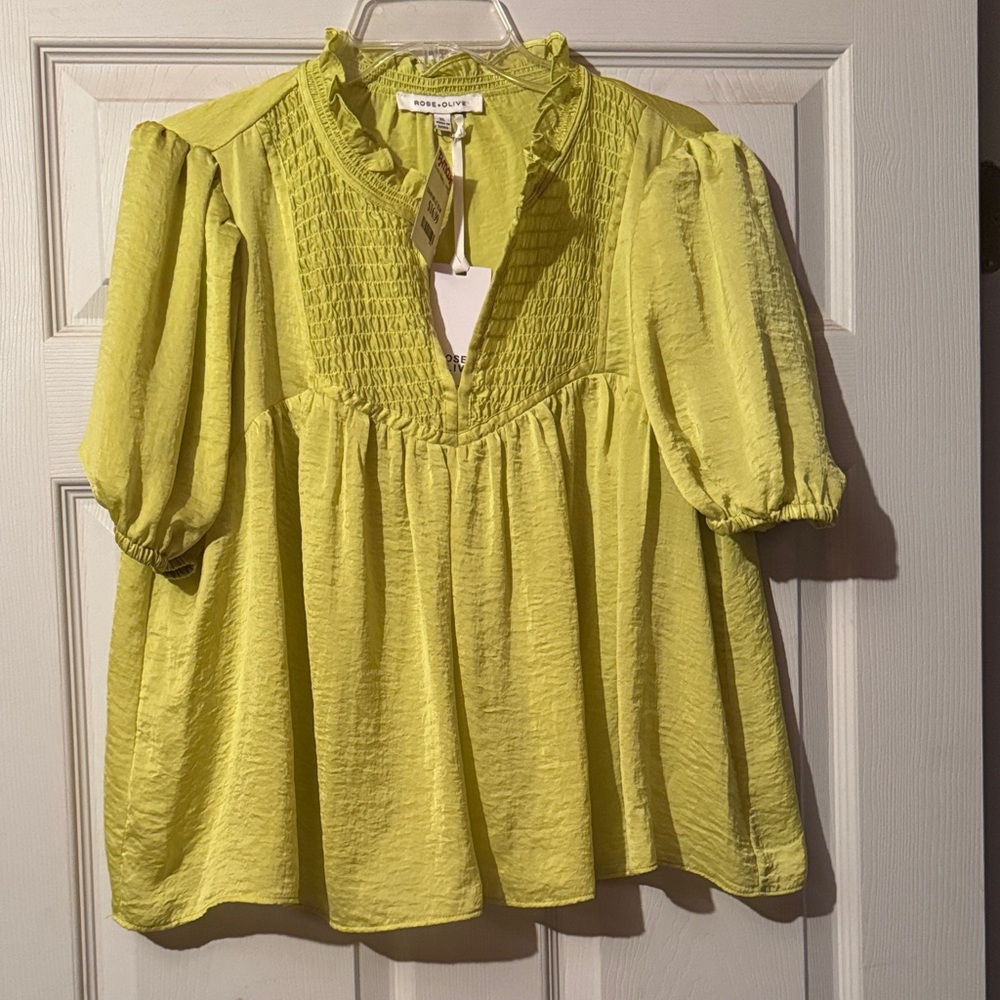 Rose & Olive Lime Smocked Blouse